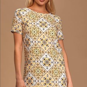 Yellow print shift dress